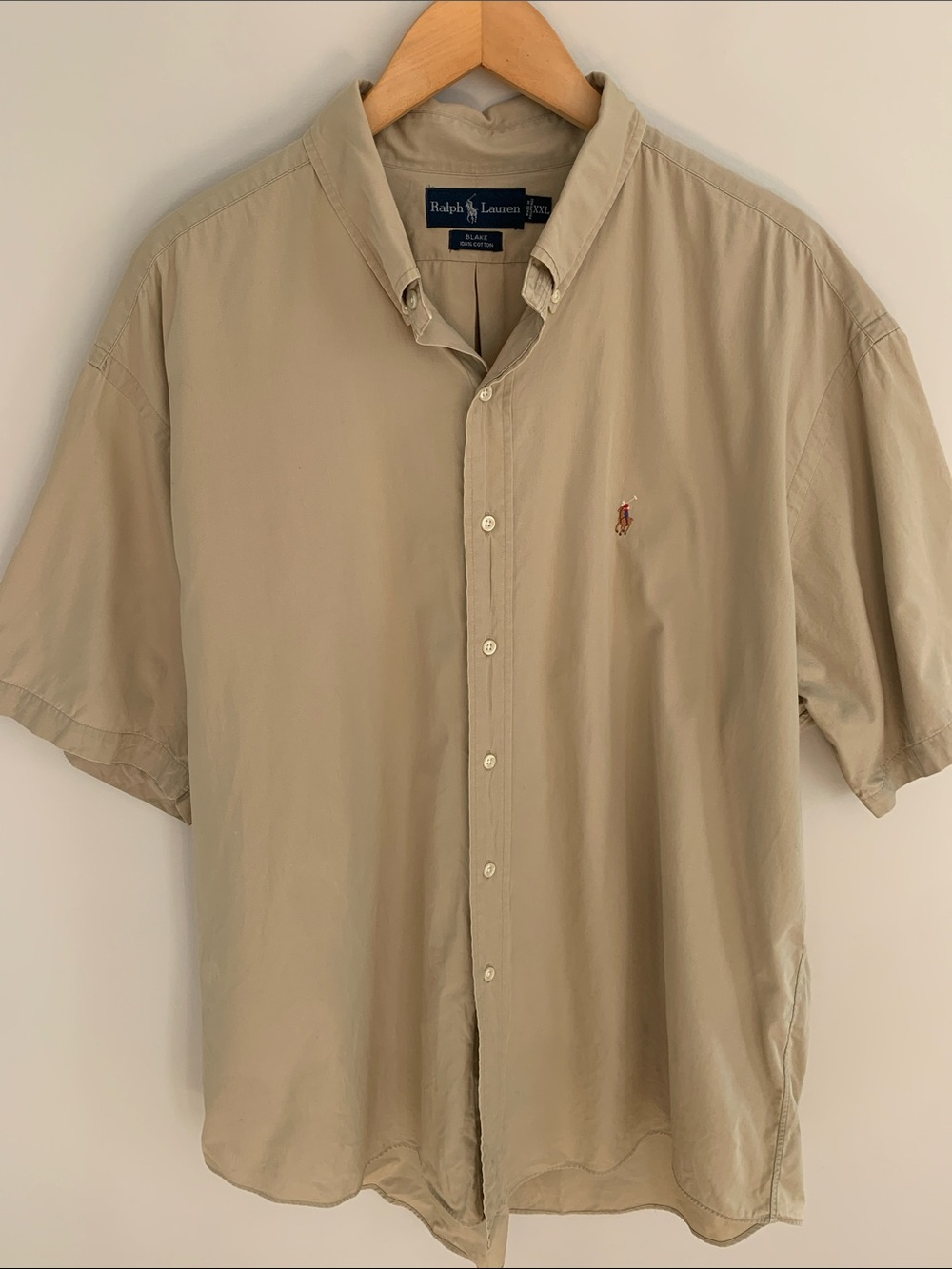 Ralph Lauren Men’s Blake Short Sleeve Button Down Shirt Flesh Pony Logo Tan XXL